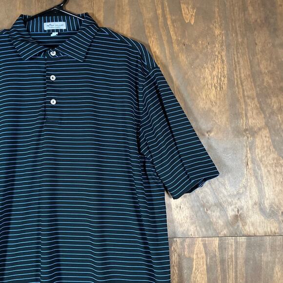 Peter Millar Men Shirt Black Blue Stripe Summer Crown Comfort Polo Stretch Large - Picture 5 of 12